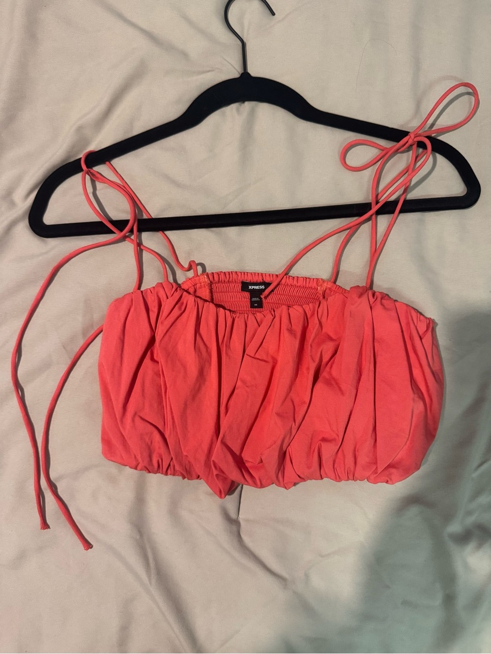 Express Coral Tie-Strap Ruched Bustier Crop Top